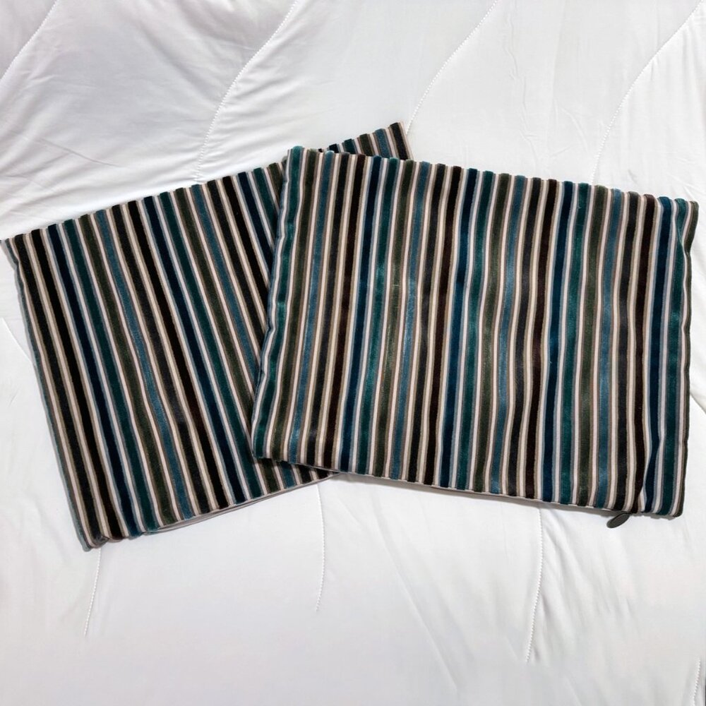 Pier One Decorative Pillow Covers 14x18 Double-Sided Peacock Blue Striped